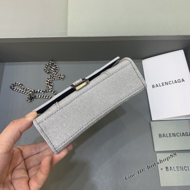 Balenciaga專櫃爆款手提女包 巴黎世家閃銀色mini Hourglass沙漏包 fyj1014